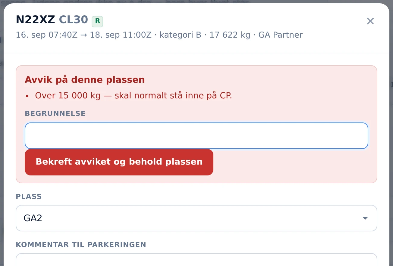 Flyets boks med avvik som må bekreftes